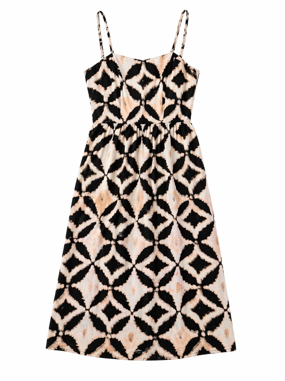 As U Wish Abstract Midi Dress S Black Beige Spaghetti Strap